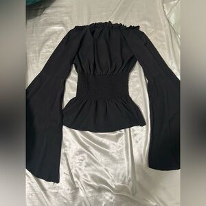 Black Smocked-Waist Off-Shoulder Top - Women